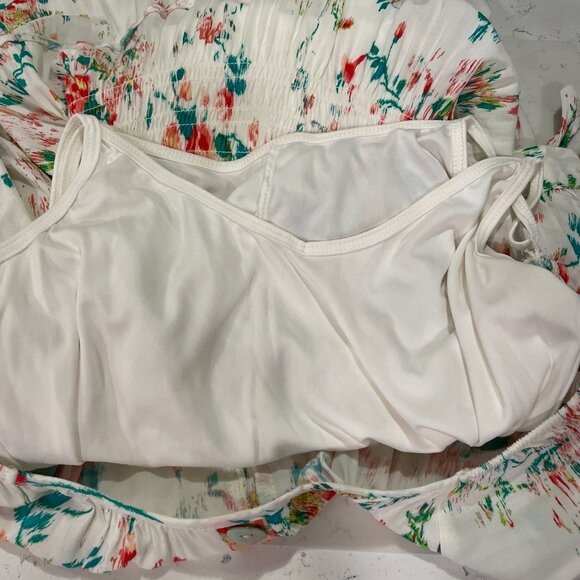 (NWT) FIGUEROA & FLOWER Short Sleeve Smocked Maxi Floral Dress, Ivory/Pink - L - Picture 12 of 16